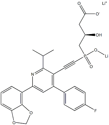 (3R)-4-[[[4-(4-Fluorophenyl)-2-isopropyl-6-(1,3-benzodioxol-4-yl)-3-pyridinyl]ethynyl]lithiooxyphosphinyl]-3-hydroxybutyric acid lithium salt 结构式