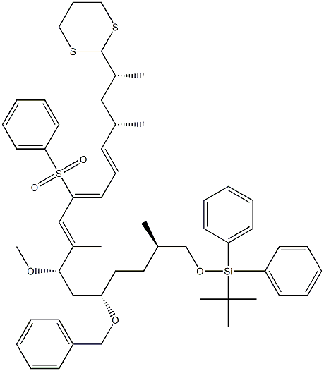 (1R,3S,4E,6Z,8E,10S,12S,15R)-16-(tert-Butyldiphenylsilyloxy)-1,3,9,15-tetramethyl-10-methoxy-12-(benzyloxy)-7-(phenylsulfonyl)-1-(1,3-dithian-2-yl)-4,6,8-hexadecatriene 结构式