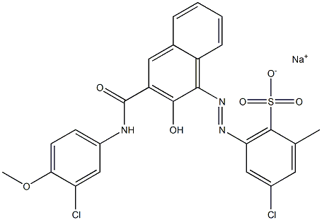 4-Chloro-2-methyl-6-[[3-[[(3-chloro-4-methoxyphenyl)amino]carbonyl]-2-hydroxy-1-naphtyl]azo]benzenesulfonic acid sodium salt 结构式