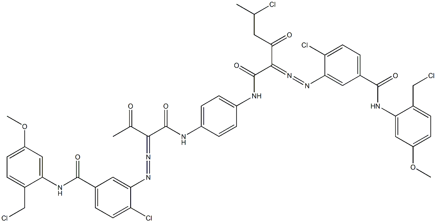 3,3'-[2-(1-Chloroethyl)-1,4-phenylenebis[iminocarbonyl(acetylmethylene)azo]]bis[N-[2-(chloromethyl)-5-methoxyphenyl]-4-chlorobenzamide] 结构式