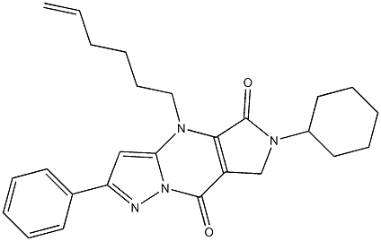 6-Cyclohexyl-6,7-dihydro-4-(5-hexenyl)-2-phenyl-4H-1,4,6,8a-tetraaza-s-indacene-5,8-dione 结构式