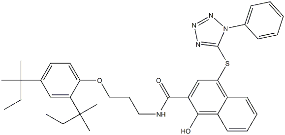 1-Hydroxy-4-(1-phenyl-1H-tetrazol-5-ylthio)-N-[3-[2,4-di-tert-amylphenoxy]propyl]-2-naphthamide 结构式