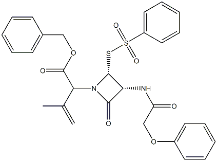 3-Methyl-2-[(3R,4R)-2-oxo-3-[(phenoxyacetyl)amino]-4-[(phenylsulfonyl)thio]azetidin-1-yl]-3-butenoic acid benzyl ester 结构式