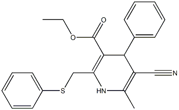 5-Cyano-1,4-dihydro-6-methyl-2-[phenylthiomethyl]-4-phenylpyridine-3-carboxylic acid ethyl ester 结构式