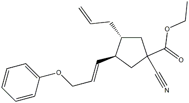 (3R,4R)-4-Allyl-1-cyano-3-(3-phenoxy-1-propenyl)cyclopentane-1-carboxylic acid ethyl ester 结构式