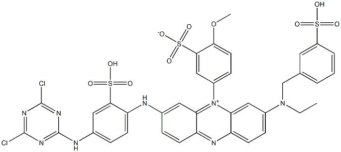 3-[[4-[(4,6-Dichloro-1,3,5-triazin-2-yl)amino]-2-sulfophenyl]amino]-7-[ethyl[(3-sulfophenyl)methyl]amino]-5-(4-methoxy-3-sulfonatophenyl)phenazin-5-ium 结构式