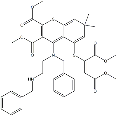 4-[Benzyl[2-(benzylamino)ethyl]amino]-5-[[(E)-1,2-bis(methoxycarbonyl)ethenyl]thio]-7,7-dimethyl-7H-1-benzothiopyran-2,3-dicarboxylic acid dimethyl ester 结构式