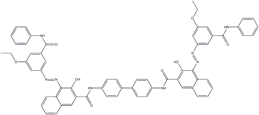 N,N'-(1,1'-Biphenyl-4,4'-diyl)bis[4-[[3-ethoxy-5-(phenylcarbamoyl)phenyl]azo]-3-hydroxy-2-naphthalenecarboxamide] 结构式