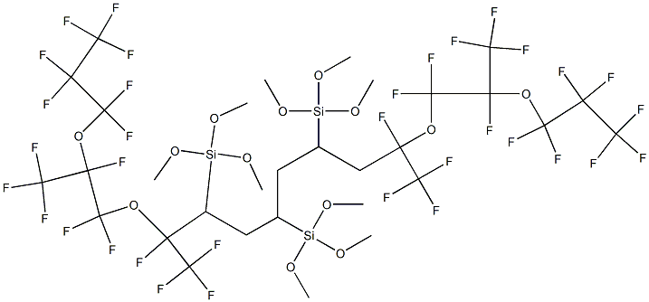 1,1,1,2,2,3,3,5,6,6,8,15,17,17,18,20,20,21,21,22,22,22-Docosafluoro-5,8,15,18-tetrakis(trifluoromethyl)-9,11,13-tris(trimethoxysilyl)-4,7,16,19-tetraoxadocosane 结构式