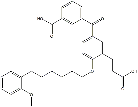 5-(3-Carboxybenzoyl)-2-[6-(2-methoxyphenyl)hexyloxy]benzenepropanoic acid 结构式