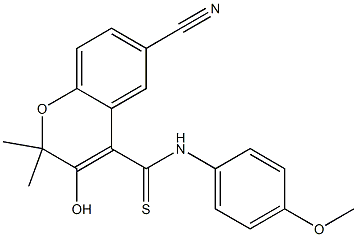 6-Cyano-3-hydroxy-N-(4-methoxyphenyl)-2,2-dimethyl-2H-1-benzopyran-4-carbothioamide 结构式