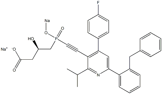 (3R)-4-[[[4-(4-Fluorophenyl)-2-isopropyl-6-(2-benzylphenyl)-3-pyridinyl]ethynyl]sodiooxyphosphinyl]-3-hydroxybutyric acid sodium salt 结构式