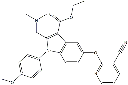 1-(4-Methoxyphenyl)-2-[(dimethylamino)methyl]-5-[3-cyanopyridin-2-yloxy]-1H-indole-3-carboxylic acid ethyl ester 结构式