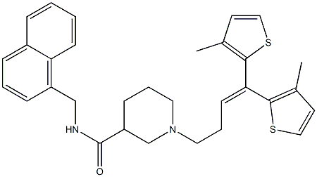 1-[4,4-Bis(3-methyl-2-thienyl)-3-butenyl]-N-(1-naphtylmethyl)piperidine-3-carboxamide 结构式