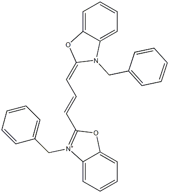 3-(Phenylmethyl)-2-[3-[3-(phenylmethyl)benzoxazol-2(3H)-ylidene]-1-propenyl]benzoxazolium 结构式