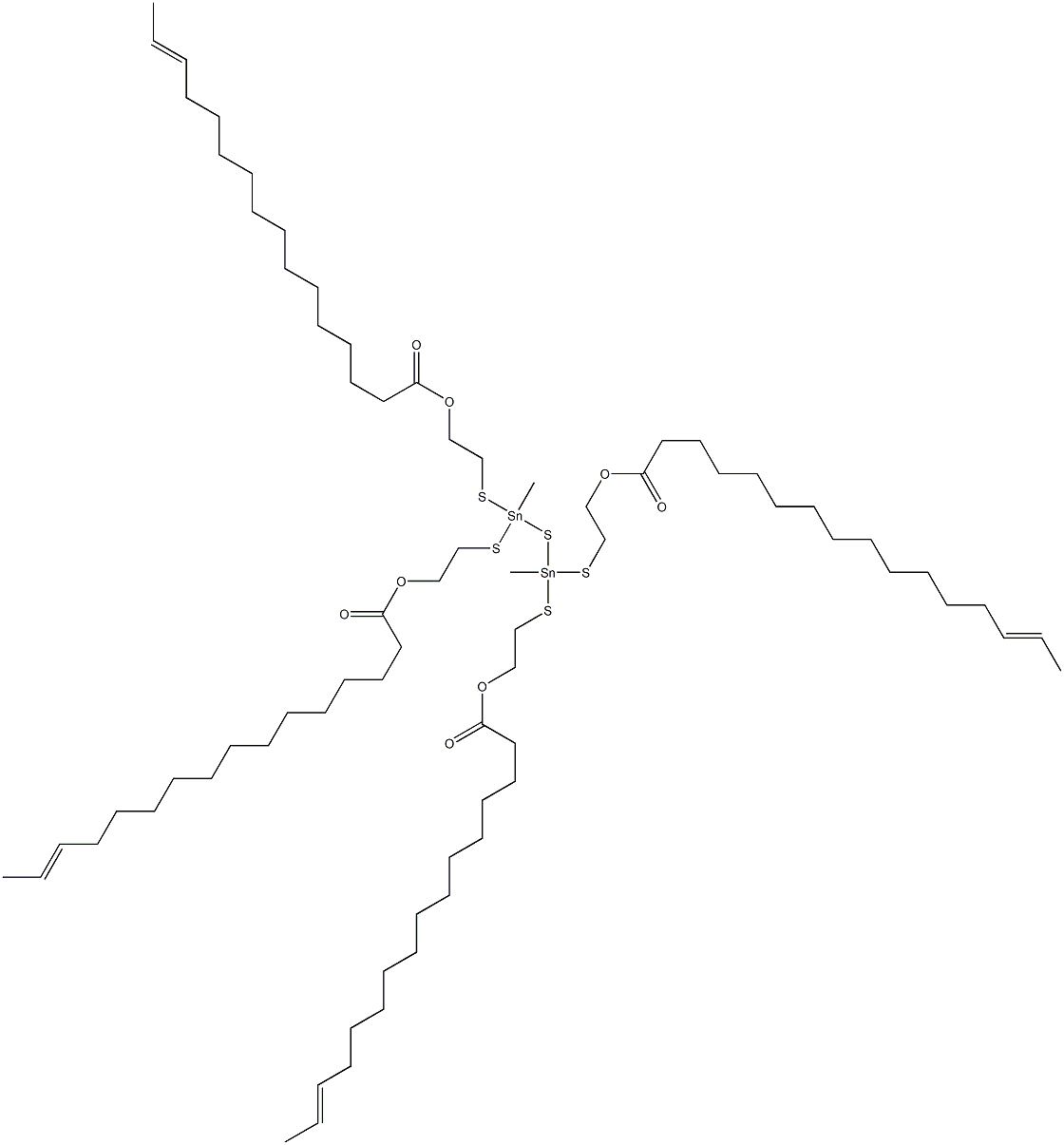 Bis[methylbis[[2-(13-pentadecenylcarbonyloxy)ethyl]thio]stannyl] sulfide 结构式