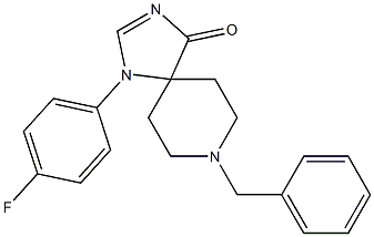 8-Benzyl-1-(4-fluoro-phenyl)-1,3,8-triaza-spiro[4.5]dec-2-en-4-one 结构式