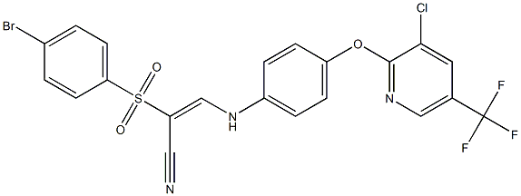 2-((4-Bromophenyl)sulfonyl)-3-((4-(3-chloro-5-(trifluoromethyl)(2-pyridyloxy))phenyl)amino)prop-2-enenitrile 结构式