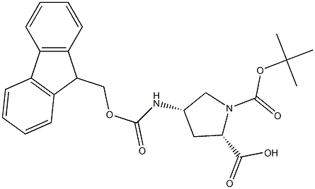 (2S,4S)-4-(((9H-fluoren-9-yl)methoxy)carbonylamino)-1-(tert-butoxycarbonyl)pyrrolidine-2-carboxylic acid 结构式