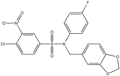 5-({[(4-Chloro-3-nitrophenyl)sulphonyl](4-fluorophenyl)amino}methyl)-1,3-benxzodioxole 结构式