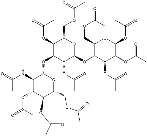 1,2,3,6-Tetra-O-acetyl-4-O-[2,4,6-tri-O-acetyl-3-O-(2-acetamido-3,4,6-tri-O-acetyl-2-deoxy-b-D-glucopyranosyl)-b-D-galactopyranosyl]-b-D-glucopyranose 结构式