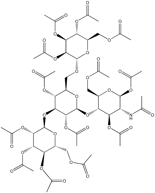2-Acetamido-4-O-[2,4-di-O-acetyl-3,6-di-O-(2,3,4,6-tetra-O-acetyl-a-D-mannopyranosyl)-b-D-glucopyranosyl]-1,3,6-tri-O-acetyl-2-deoxy-b-D-glucopyranoside 结构式