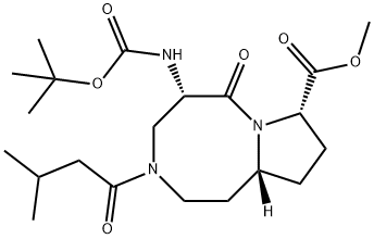 Pyrrolo[1,2-a][1,5]diazocine-8-carboxylic acid, 5-[[(1,1-dimethylethoxy)carbonyl]amino]decahydro-3-(3-methyl-1-oxobutyl)-6-oxo-, methyl ester, (5S,8S,10aR)- 结构式