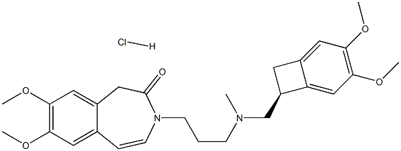 3-[3-({[(7S)-3,4-dimethoxybicyclo[4.2.0]octa-1,3,5-trien-7-yl]methyl}(methyl)amino)propyl]-7,8-dimethoxy-1,3-dihydro-2H-3-benzazepin-2-one hydrochloride 结构式