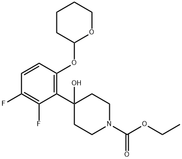 ethyl 4-(2,3-difluoro-6-((tetrahydro-2H-pyran-2-yl)oxy)phenyl)-4-hydroxypiperidine-1-carboxylate 结构式
