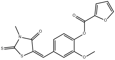 2-methoxy-4-[(3-methyl-4-oxo-2-thioxo-1,3-thiazolidin-5-ylidene)methyl]phenyl 2-furoate 结构式