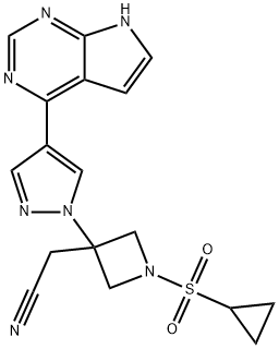 2-(3-(4-(7H-吡咯并[2,3-D]嘧啶-4-基)-1H-吡唑-1-基)-1-(环丙基磺酰基)氮杂环丁烷-3-基)乙腈 结构式