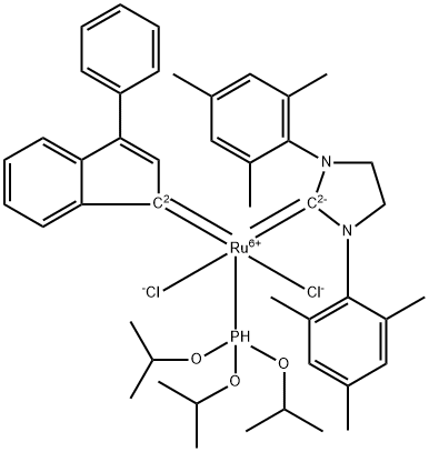 三(异丙氧基)膦(3-苯基-1H-茚-1-基)[1,3-双(2,4,6-三甲基苯基)-4,5-二氢咪唑-2-基]钌(II)二氯化物 结构式