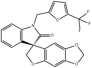 Spiro[furo[2,3-f]-1,3-benzodioxole-7(6H),3'-[3H]indol]-2'(1'H)-one, 1'-[[5-(trifluoromethyl)-2-furanyl]methyl]-, (3'R)- 结构式