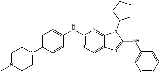 9H-Purine-2,8-diamine, 9-cyclopentyl-N2-[4-(4-methyl-1-piperazinyl)phenyl]-N8-phenyl- 结构式