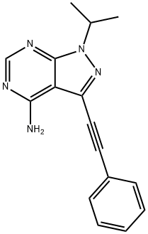 1-(1-Methylethyl)-3-(2-phenylethynyl)-1H-pyrazolo[3,4-d]pyrimidin-4-amine 结构式