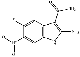 2-胺-5-氟-6-硝基-1H-吲哚-3-甲酰胺 结构式