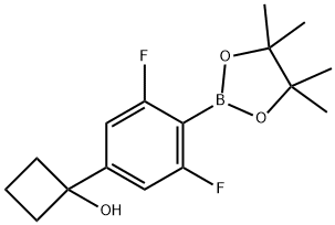 1-(3,5-二氟-4-(4,4,5,5-四甲基-1,3,2-二氧硼杂环戊烷-2-基)苯基)环丁烷-1-醇 结构式