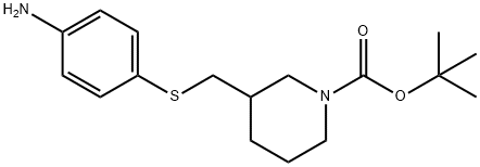 3-(4-Amino-phenylsulfanylmethyl)-piperidine-1-carboxylic acid tert-butyl ester 结构式