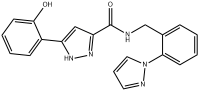 N-[2-(1-吡唑基)苄基]-5-(2-羟基苯基)-1H-吡唑-3-甲酰胺 结构式