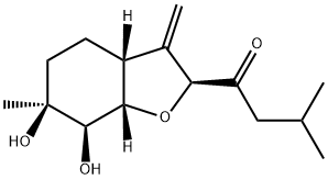 1-Butanone, 3-methyl-1-[(2S,3aR,6S,7R,7aS)-octahydro-6,7-dihydroxy-6-methyl-3-methylene-2-benzofuranyl]- 结构式