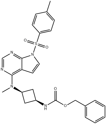 Carbamic acid, N-[cis-3-[methyl[7-[(4-methylphenyl)sulfonyl]-7H-pyrrolo[2,3-d]pyrimidin-4-yl]amino]cyclobutyl]-, phenylmethyl ester 结构式