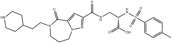 (2S)-2-[(4-methylphenyl)sulfonylamino]-3-[[4-oxo-5-(2-piperidin-4-ylethyl)-7,8-dihydro-6H-pyrazolo[1,5-a][1,4]diazepine-2-carbonyl]amino]propanoicacid 结构式