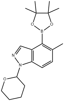 5-甲基-1-(四氢-2H-吡喃-2-基)-4-(4,4,5,5-四甲基-1,3,2-二噁硼烷-2-基)-1H-吲唑 结构式