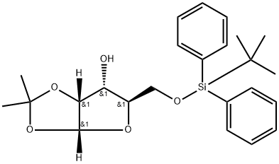 (3AR,5R,6R,6AR)-5-(((叔-丁基二苯基甲硅烷基)氧代)甲基)-2,2-二甲基四氢呋喃并[2,3-D][1,3]二噁戊环-6-醇 结构式