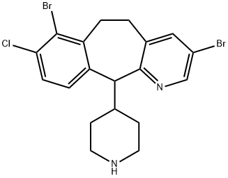 5H-Benzo[5,6]cyclohepta[1,2-b]pyridine,3,7-dibromo-8-chloro-6,11-dihydro-11-(4-piperidinyl)- 结构式