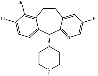 5H-Benzo[5,6]cyclohepta[1,2-b]pyridine,3,7-dibromo-8-chloro-6,11-dihydro-11-(4-piperidinyl)-,(11R)- 结构式
