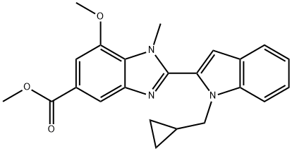 methyl 2-(1-(cyclopropylmethyl)-1H-indol-2-yl)-7-methoxy-1-methyl-1H-benzo[d]imidazole-5-carboxylate 结构式