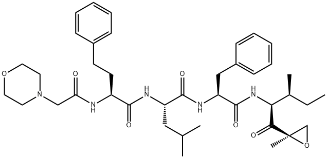 (S)-4-Methyl-N-((S)-1-(((2S,3S)-3-methyl-1-((R)-2-methyloxiran-2-yl)-1-oxopentan-2-yl)amino)-1-oxo-3-phenylpropan-2-yl)-2-((S)-2-(2-morpholinoacetamido)-4-phenylbutanamido)pentanamide 结构式