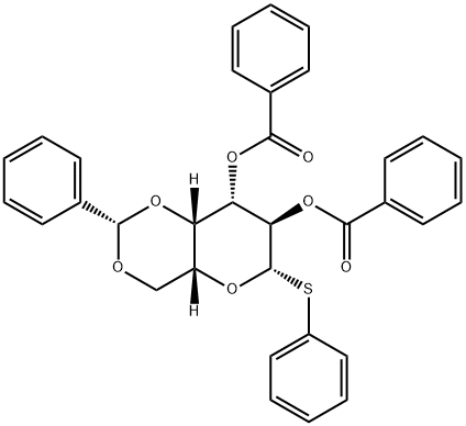 (2S,4AR,6S,7R,8S,8AS)-2-苯基-6-(苯硫基)六氢吡喃并[3,2-D] [1,3]二恶英-7,8-二基二苯甲酸酯 结构式