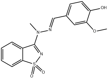 (E)-3-(2-(4-hydroxy-3-methoxybenzylidene)-1-methylhydrazinyl)benzo[d]isothiazole 1,1-dioxide 结构式